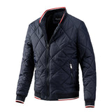Men's  Parkas Solid Color Stand Collar Diamond Lattice Zipper Jackets Autumn Winter Warm Coats Clothing Mart Lion Navy CN Size M 55-65kg 