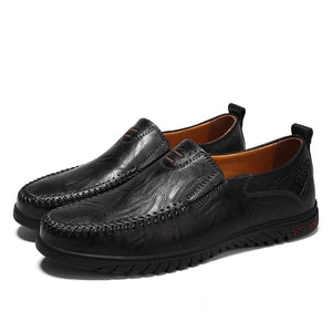 Genuine Leather Men's Shoes Casual Slip on Formal Loafers Moccasins Black Driving Mart Lion   