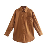 Green Women's Oversize Shirt 100% Cotton Blouse Autumn Casual Basic Top Long Sleeve Loose Beautiful Blouses Mart Lion Auburn S 