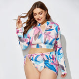 Bikini Suit Ladies Split Swimwear Print Swimsuit Beachwear Long Sleeve Sunscreen Women Mart Lion 01 XXL 