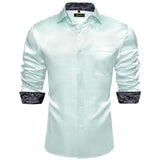 Sage Green Paisley Stretch Satin Tuxedo Shirt Contrasting Colors Long Sleeve Shirts Men's Designer Clothing Mart Lion CY-2267 M 