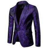 Men's Casual Slim Suit Sets printed Tuxedo Wedding formal dress Blazer stage performances Suit Mart Lion BXZ16 purple M 