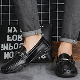 Leisure Genuine Leather Men Casual Peas Shoes Luxury Brand Handmade Loafers Breathable Slip on Black Lightweight Driving Mart Lion   