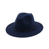 Fedora Hat Black Leather Belt Ladies Hat Decoration Felt Hats For Women Wool Blend Simple British Style Men's Panama Hat Mart Lion Navy blue One Size 