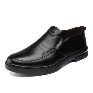 Men's Genuine Leather+Microfiber Leathe Shoes Soft Anti-slip Rubber Loafers Casual Office Work Mart Lion   