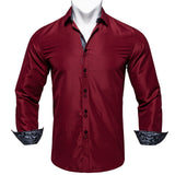 Men's Shirt Long Sleeve Red Solid Blue Paisley Color Contrast Dress Shirt for Men's Button-down Collar Clothing Mart Lion CY-2206 M 