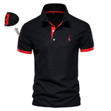 Embroidery 35% Cotton Polo Shirts men's Casual Solid Color Slim Fit Summer Clothing Mart Lion T02-black red EUR XS 50-60kg 