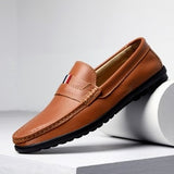 Genuine Leather Men Handmade Shoes Luxury Trendy Casual Slip on Formal Loafers Black Male Driving Peas Mart Lion   