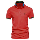 Summer Polo Men's Solid Giraffe Embroidery Short Sleeve Shirts Stand Collar Mart Lion Red EUR M 60-70kg 