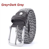 Stretch Canvas Leather Belts for Men's Female Casual Knitted Woven Military Tactical Strap Elastic Belt for Pants Jeans Mart Lion Grey-DarkGrey 100cm 