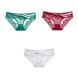 3pcs Lace Underwear For Women Low Waist Briefs Female Transparent Mesh Ladies Solid Panties Mart Lion green-red-white M China|3PCS