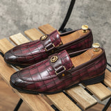 Men's Loafers Blue Brown Metal Decoration Classic Slip-on Dress Shoes with Mart Lion red check 38 