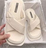 Concise Women Sandals Flats Platforms Casual Soft Genuine Leather Shoes Woman Summer Mart Lion White 35 