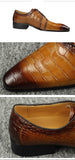 Men's Brown Leather Oxford Dress shoes Pointed Toe Derby Wedding Special design Crocodile Grain Genuine sapatos Mart Lion   