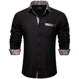 Black Dress Shirts Men's Clothing Long Sleeve Tuxedo Social Casual Splicing Paisley Collar Cuff Men's Shirt Mart Lion CY-2242 S 
