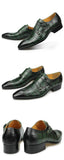 Men's Pattern Genuine genuine leather Handmade Dress Daily Shoes Monk Slip on Casual Buckle Strap Green zapatos Mart Lion   