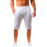 Men's Cotton Linen Shorts Pants Male Summer Breathable Solid Color Linen Trousers Fitness Streetwear Mart Lion White US S 