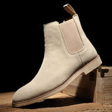 Chelsea Boots Men's Shoes Leather Suede Beige All-match Casual British Style Everyday Slip-on Ankle Boots Mart Lion   