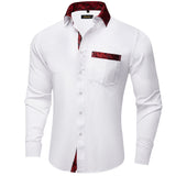 White Red Dress Shirts Men's Clothing Long Sleeve Tuxedo Social Casual Splicing Paisley Collar Cuff Men's Shirt Mart Lion   
