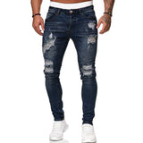 Street Style Ripped Skinny Jeans Men Vintage Wash Solid Denim Trouser Men's Casual Slim Fit Pencil Denim Pants Mart Lion   