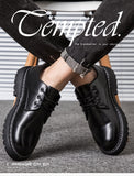 Men's Black Leather Shoes Lace Up Trendy British Style Martens Boots Male Low-Cut Leisure Offical Party Design Shoes