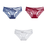 3pcs Lace Underwear For Women Low Waist Briefs Female Transparent Mesh Ladies Solid Panties Mart Lion blue-red-white M China|3PCS