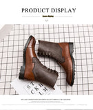 Men's Motorcycle Ankle Boots PU Color Matching Classic Retro Street Round Head Stitching Lace Casual Shoes Mart Lion   