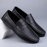 Leather Men's Breathable Driving Shoes Luxury Formal Men's Loafers Moccasins Lazy Flats Black Mart Lion   