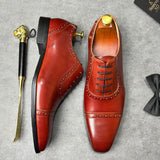 Autumn Vintage Genuine Leather Elegant Stylish Designer Classic Formal Men's Shoes Daily Lace-up Mart Lion   