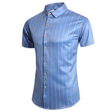 Men's Summer Shirt Vintage Chamise Homme Classique Formal Workwear Wedding Dress Checked Shirt Men's Blusa Masculina Luxo Mart Lion A62-Blue Asian L 50kg-60kg 