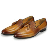 Leather Casual Shoes Classic gentleman Loafer Designer Men's Tassel Office Vintage Handmade Bullock Handmade Mart Lion   