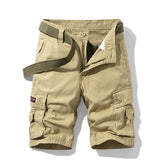 Men's Loose Cotton Cargo Shorts Summer Thin Breathable Soft Shorts Multi Pocket Zipper Pants Mart Lion Khaki 30 China