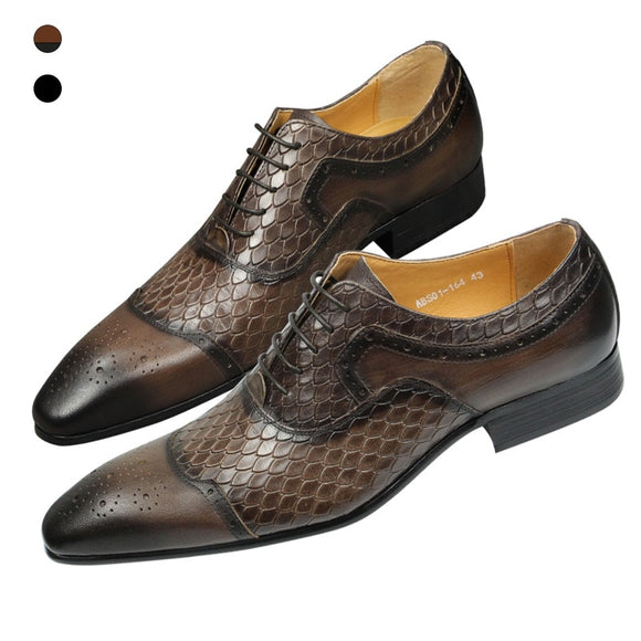 Straight cap-toe Oxford lace-up flat shoes men's casual Leather serpentine for lace up Dress British shoelaces Mart Lion   