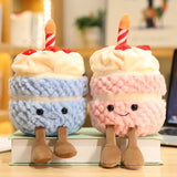 Cute Fluffy Smile Strawberry Cake Plush Toy Stuffed Soft Plushie Simulation Dessert Birthday Cake Doll Toys for Kids Girls Mart Lion about 28cm blue pink 