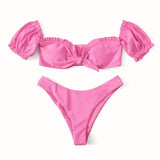 Bikini Women Two-Pieces Swimwear Solid  Soft Female Bathing Suits 1set Swimsuit Mart Lion pink S 