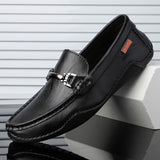 Leisure Genuine Leather Men Casual Peas Shoes Luxury Brand Handmade Loafers Breathable Slip on Black Lightweight Driving Mart Lion Black 38 