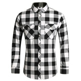 Plaid Shirt Autumn Men's Long Sleeve Vinatge Orange Double Pocket Camisas Social Button Shirts Men's Elegant Streetwear Mart Lion   