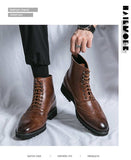 Brown Block Men's Short Boots Lace-up Square Toe Ankle De Hombre Mart Lion   
