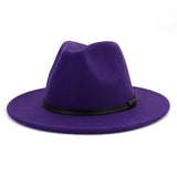 Fedora Hat Black Leather Belt Ladies Hat Decoration Felt Hats For Women Wool Blend Simple British Style Men's Panama Hat Mart Lion Purple One Size 