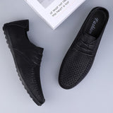 Leather Men's Breathable Driving Shoes Luxury Brands Formal Loafers Moccasins Black Mart Lion   