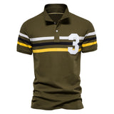 Cotton Men's Polo Shirts Casual Striped Short Sleeve Summer Clothing Mart Lion ArmyGreen EUR S 60-70kg 
