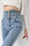  Skinny Pencil Jeans Four Buttons Vintage High Waist Women Slim Stretch Denim Pants Tight Trousers Mart Lion - Mart Lion