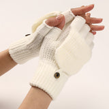 Wool Knitted Fingerless Flip Gloves Winter Warm Flexible Touchscreen Gloves Men Women Unisex Exposed Finger Mittens Glove Mart Lion White  