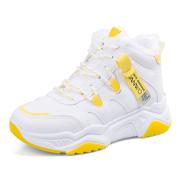 Fleece-Lined Clunky Sneaker Women's Autumn and Winter Sports Shoes Tide  Casual Cotton Mart Lion Yellow 35 