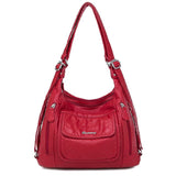 Genuine Leather Handbags Multifunction Casual Tote Bag Bagpack Mochilasr Women Shoulder Ladies bags Mart Lion Red-43  