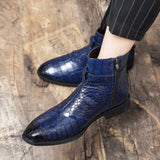 Men's Ankle Boots PU Solid Color Classic Casual Banquet Everyday Retro Crocodile Pattern Buckle Shoes Mart Lion   