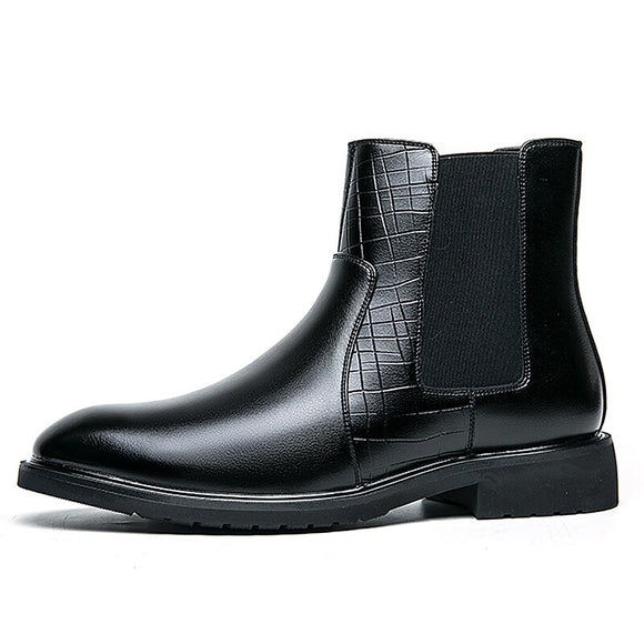 Winter Men's Chelsea Boots With Fur Genuine Leather Warm Slip On Formal Oxfords Ankle Patchwork Footwear Mart Lion Black 37 