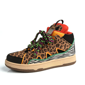Unisex Retro High Top Sneakers Men's Zebra Leopard Shoes Casual Platform Harajuku Designer Trainers Mart Lion Leopard -F668 36 