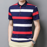 Korean Style Polo Shirt Striped Short Sleeve Summer Cool Shirt Streetwear Striped Polo Shirt Men's Tops Clothes Mart Lion   