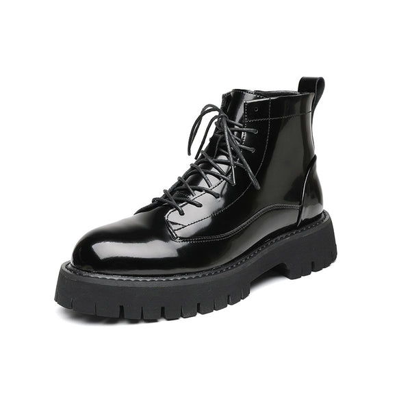 Men's Leather Thick Sole Streetwear Casual Motorcycle Boots Shoes Korean Hip Hop Mart Lion Black 38 
